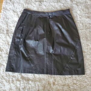 VINTAGE Comit Women's Genuine Leather Mini Skirt  Size Large Black